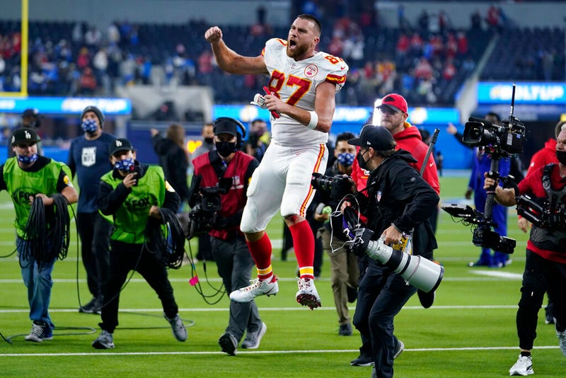 Kansas City Chiefs tight end Travis Kelce celebrates