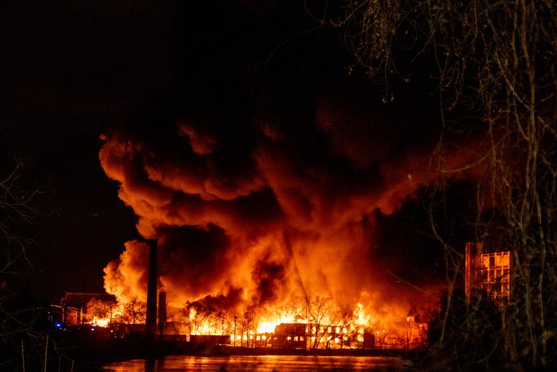 Smoke and flames fill the air from a large chemical fire in Passaic, N.J. on Friday Jan. 14, 2022.