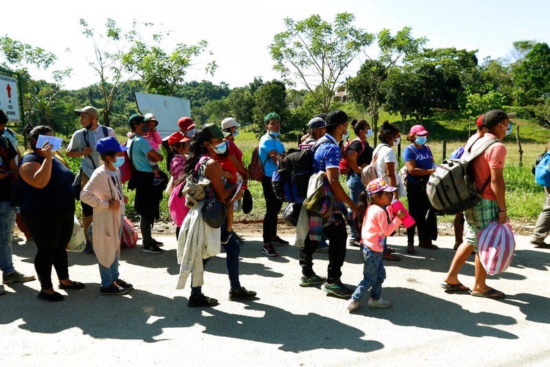 Migrants who are part of a caravan hoping to reach the United States