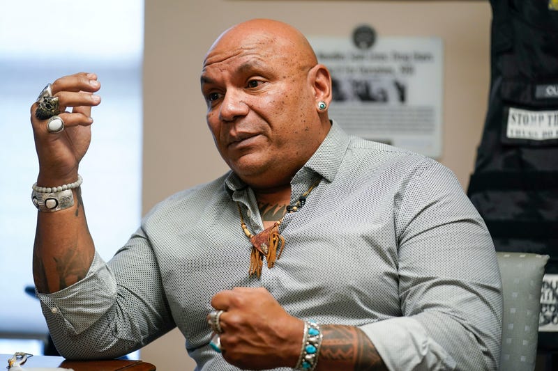 Sam Rivera, executive director of OnPoint NYC, an overdose prevention center, talks to reporters at his office in New York, Tuesday, Jan. 18, 2022