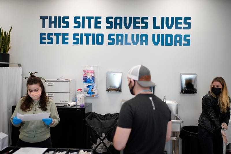 A sign on the wall reads "This site save lives" in Spanish and English at an overdose prevention center at OnPoint NYC in New York, N.Y., Friday, Feb. 18, 2022. A sign on the wall reads "This site save lives" in Spanish and English at an overdose prevention center at OnPoint NYC in New York, N.Y., Friday, Feb. 18, 2022