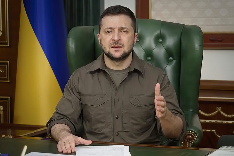 In this image from video provided by the Ukrainian Presidential Press Office, Ukrainian President Volodymyr Zelenskyy speaks from Kyiv, Ukraine, on Monday, March 21, 2022