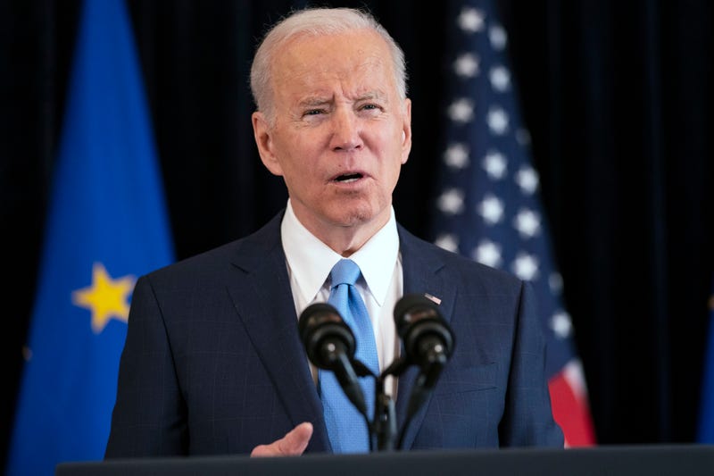 President Joe Biden delivers a statement with European Commission President Ursula von der Leyen about the Russian invasion of Ukraine, at the U.S. Mission in Brussels, Friday, March 25, 2022, in Brussels.