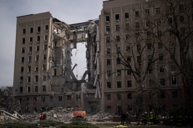 The regional government headquarters of Mykolaiv, Ukraine, following a Russian attack, on Tuesday, March 29, 2022