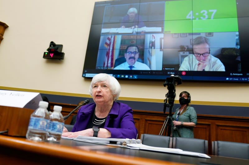 Treasury Secretary Janet Yellen listens during a House Committee on Financial Services hearing, Wednesday, April 6, 2022, on Capitol Hill in Washington