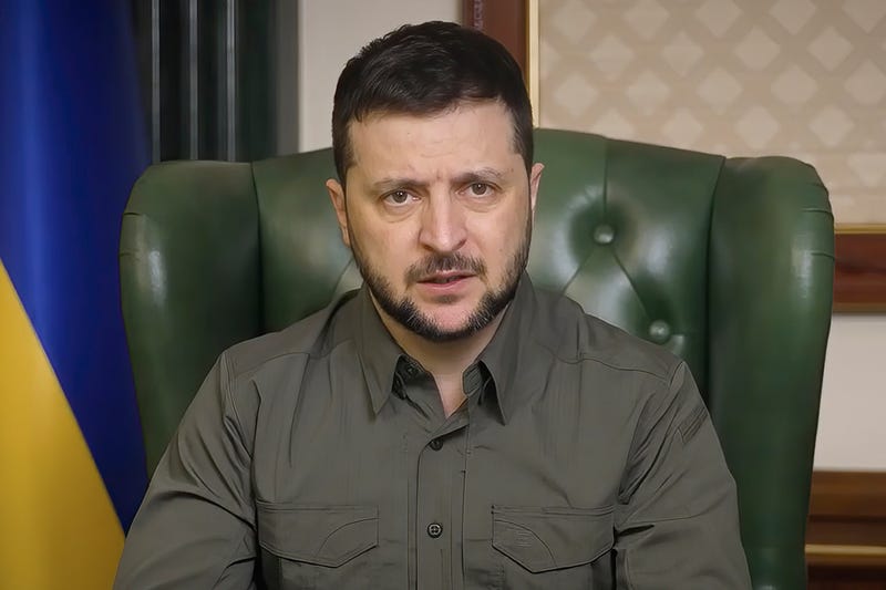 In this image from video provided by the Ukrainian Presidential Press Office, Ukrainian President Volodymyr Zelenskyy speaks from Kyiv, Ukraine, Sunday, April 10, 2022