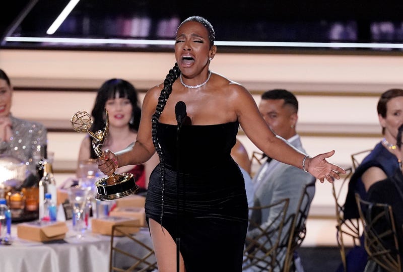 Sheryl Lee Ralph sings as she accepts the Emmy for outstanding supporting actress in a comedy series for "Abbott Elementary" at the 74th Primetime Emmy Awards on Monday, Sept. 12, 2022, at the Microsoft Theater in Los Angeles.
