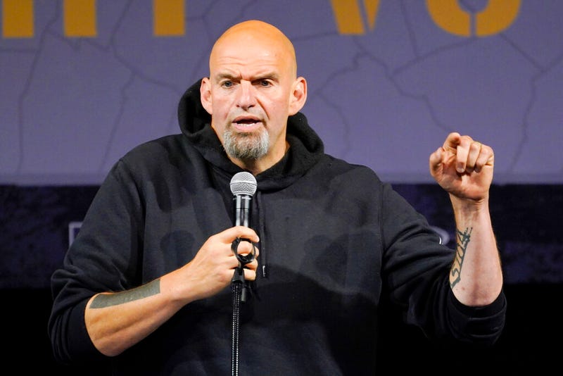 Pennsylvania Lt. Gov. John Fetterman, the Democratic nominee for the state's U.S. Senate seat, speaks during a rally in Erie, Pa., Aug. 12, 2022.