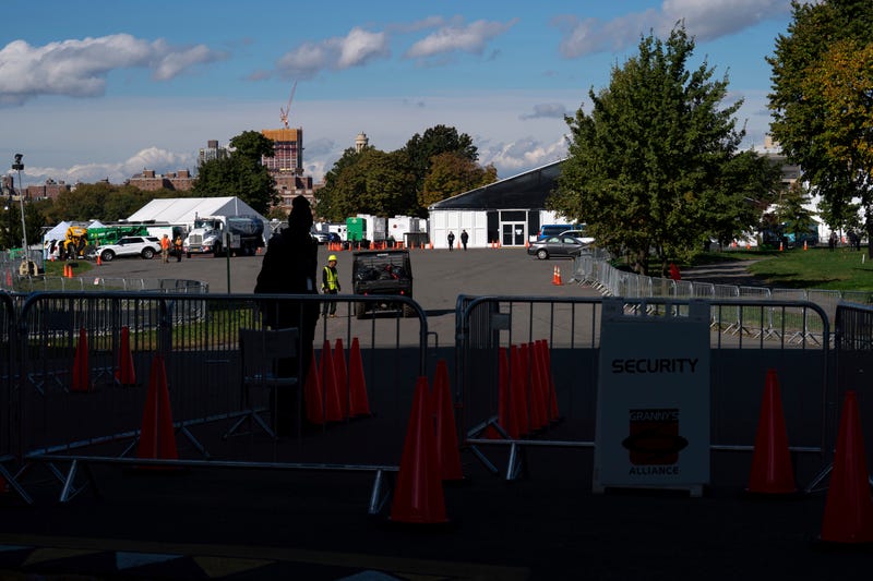 The Randall's Island Humanitarian Emergency Response and Relief Center, New York City's latest temporary shelter for an influx of international migrants being bused into the city by southern border states, Wednesday, Oct. 19, 2022