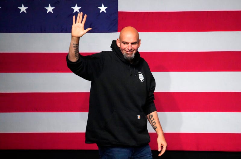Pennsylvania Lt. Gov. John Fetterman, Democratic candidate for U.S. Senate from Pennsylvania, takes the stage at an election night party in Pittsburgh, early Wednesday, Nov. 9, 2022. (AP Photo/Gene J. Puskar)
