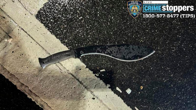 This photo provided by NYPD shows a weapon used to attack three NYPD police officers on Saturday, Dec. 31, 2022 in New York.