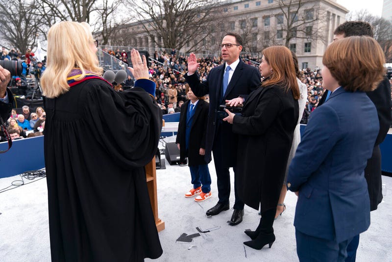 Josh Shapiro accompanied by his wife Lori Shapiro and children, takes the oath of office to become Pennsylvania's 48th governor, administered by Pennsylvania Supreme Court Chief Justice Debra Todd, Tuesday, Jan. 17, 2023, at the state Capitol in Harrisburg, Pa. (AP Photo/Matt Rourke)