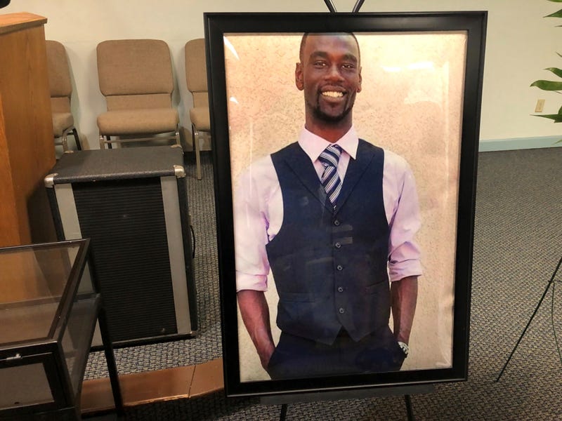 A portrait of Tyre Nichols is displayed at a memorial service for him on Tuesday, Jan. 17, 2023 in Memphis