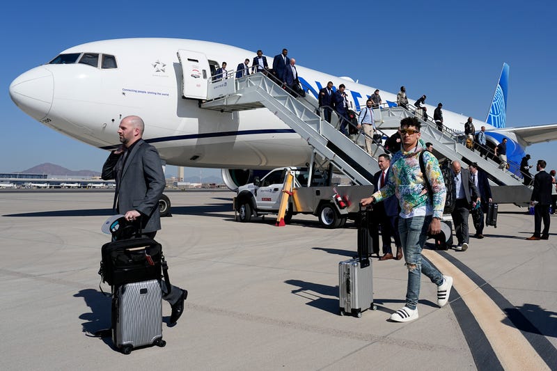 Kansas City Chiefs quarterback Patrick Mahomes arrives ahead of Super Bowl 57, Sunday, Feb. 5, 2023, in Phoenix.