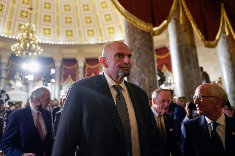 Sen. John Fetterman, D-Pa., arrives for President Joe Biden's State of the Union address to a joint session of Congress at the Capitol on Feb. 7, 2023, in Washington. 