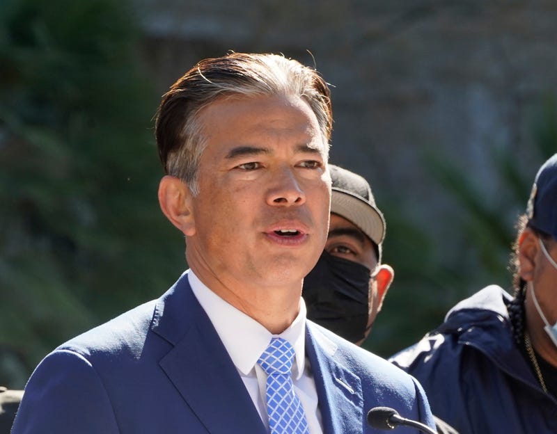 FILE - California Attorney General Rob Bonta speaks at a news conference at the Capitol in Sacramento, Calif., Feb. 23, 2022. A judge has granted the state attorney general's request for 90 more days to review the case against a former San Francisco police officer who became the first in the city to be charged with an on-duty killing.