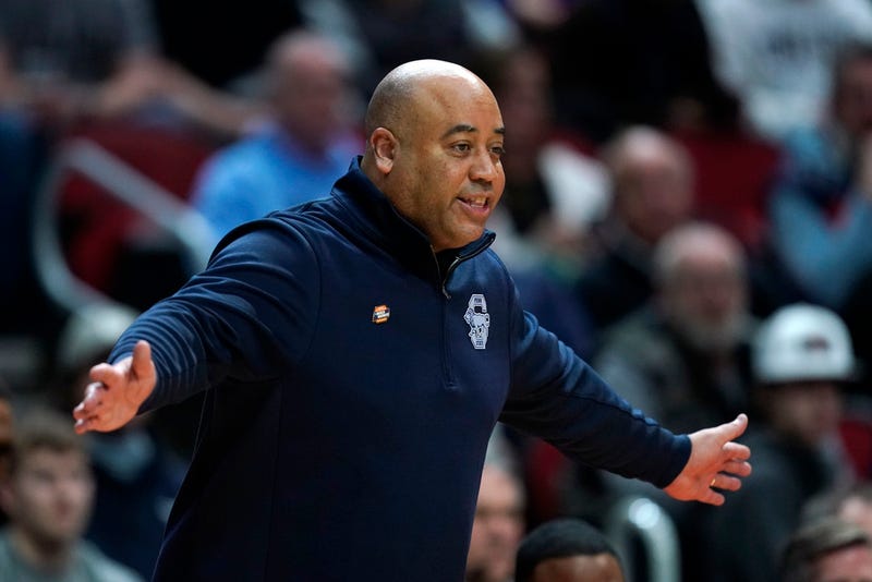 Penn State head coach Micah Shrewsberry directs his team in the first half of a second-round college basketball game against Texas in the NCAA Tournament, Saturday, March 18, 2023, in Des Moines, Iowa. 