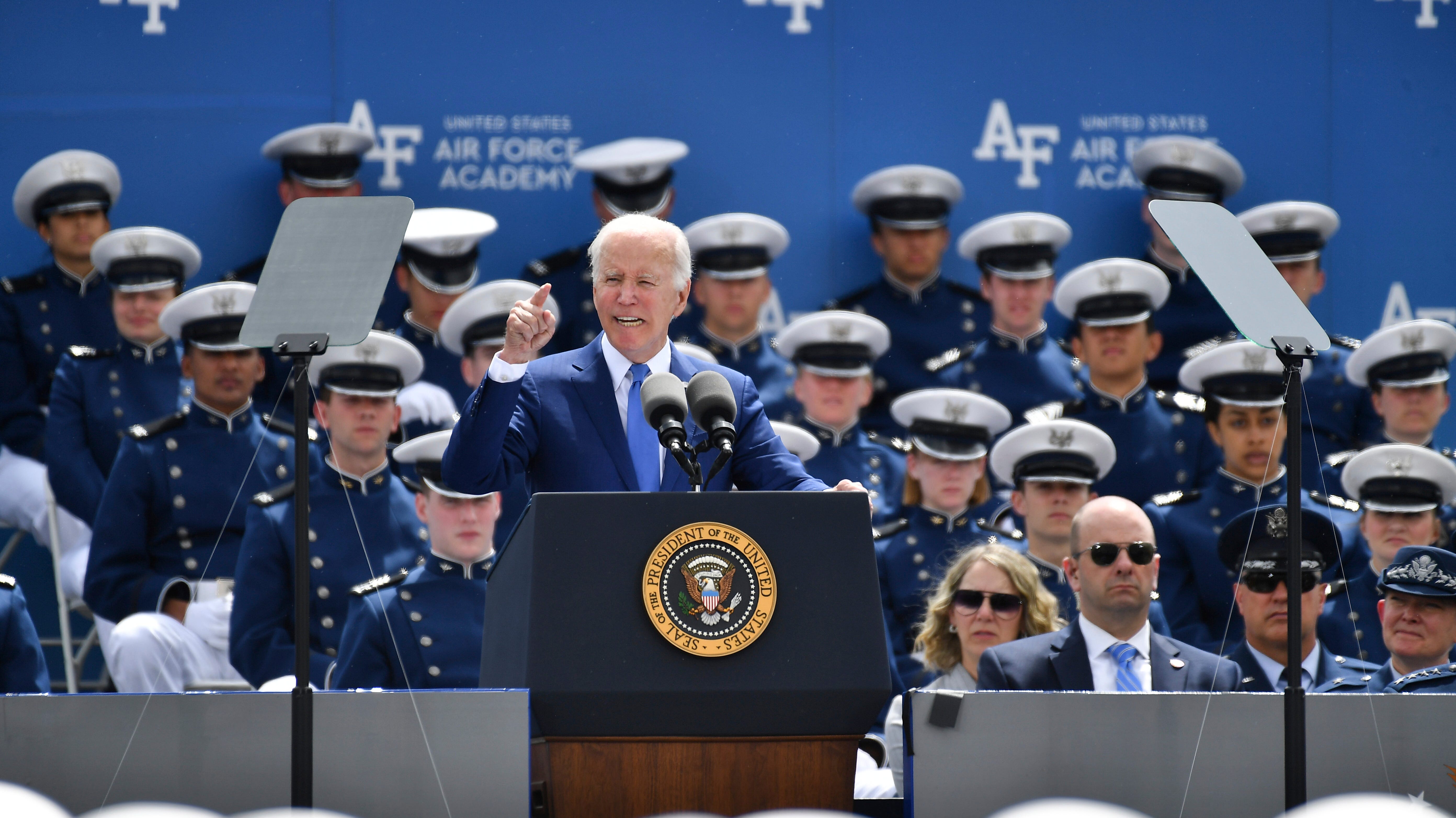 Biden thanks Air Force Academy graduates for choosing 'service over self,' stumbles after speech