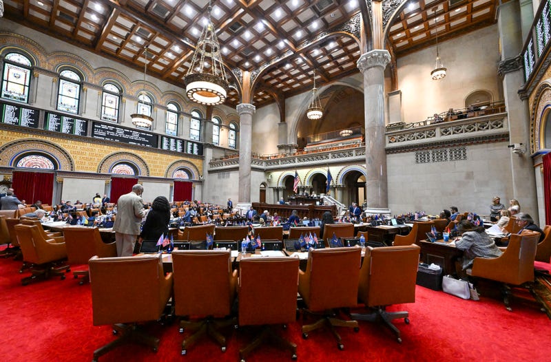 The New York state Assembly Chamber is seen as lawmakers debate end of session legislative bills at the state Capitol in Albany, N.Y., Wednesday, June 7, 2023