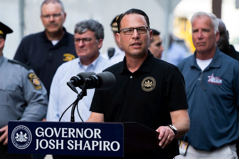 FILE - Pennsylvania Gov. Josh Shapiro speaks during a news conference following the collapse of an elevated section of Interstate 95 after a tanker truck caught fire, June 11, 2023, in Philadelphia. Shapiro is trying to wrap up his first budget by the start of the new fiscal year on Saturday, July 1, as the Democrat works to balance Pennsylvania's politically divided Legislature in perhaps his biggest test yet of his political skills under the Capitol dome.