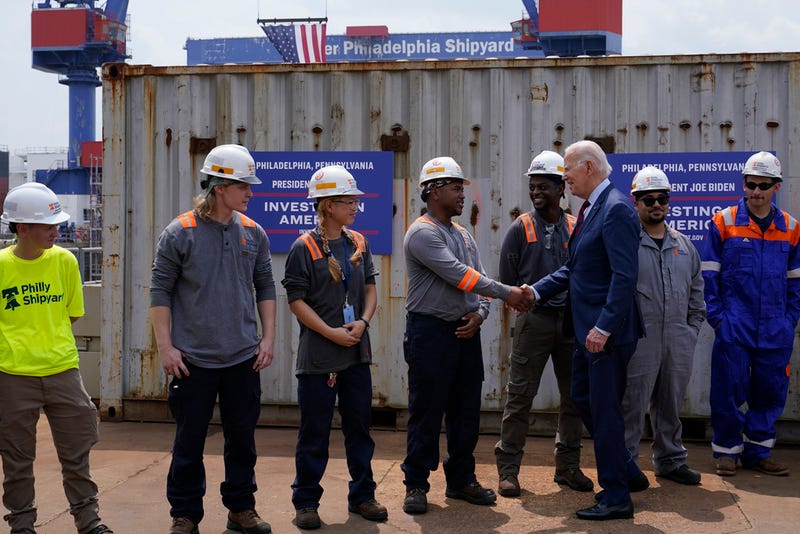 President Joe Biden tours a shipyard in Philadelphia, Thursday, July 20, 2023. Biden is visiting the shipyard to push for a strong role for unions in tech and clean energy jobs.