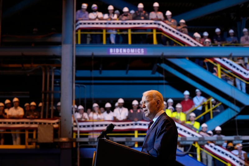 President Joe Biden speaks at a shipyard in Philadelphia, Thursday, July 20, 2023. Biden is visiting the shipyard to push for a strong role for unions in tech and clean energy jobs.
