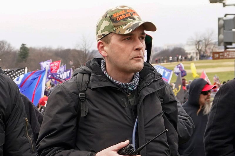 Proud Boys member Zachary Rehl walks toward the U.S. Capitol in Washington, in support of President Donald Trump on Jan. 6, 2021.