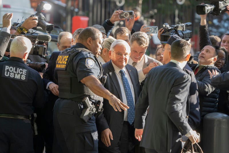 Democratic U.S. Sen. Bob Menendez of New Jersey arrives to the federal courthouse in New York, Wednesday, Sept. 27, 2023. Menendez is due in court to answer to federal charges alleging he used his powerful post to secretly advance Egyptian interests and carry out favors for local businessmen in exchange for bribes of cash and gold bars. 