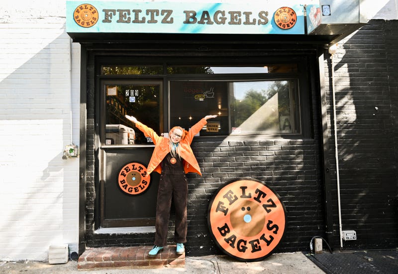 British artist Lucy Sparrow is pictured at her "Feltz Bagels" installation on Monday, Oct. 2, 2023, in New York