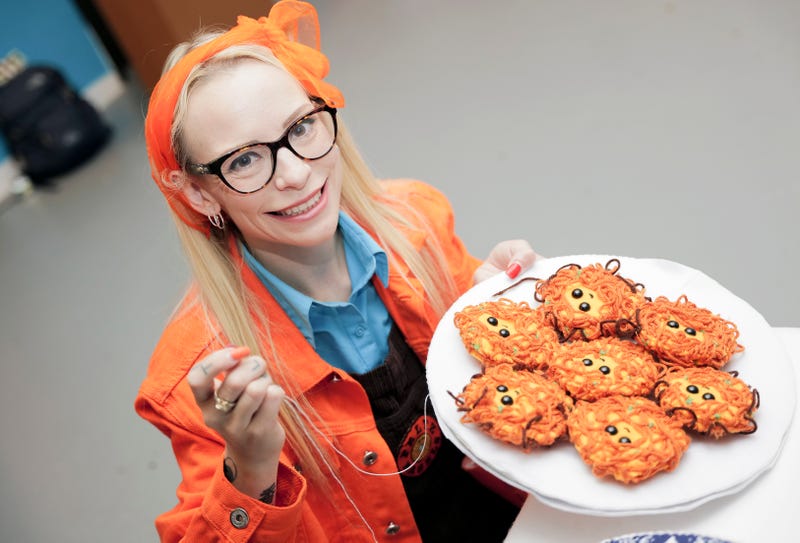 British artist Lucy Sparrow is pictured at her "Feltz Bagels" installation on Monday, Oct. 2, 2023, in New York