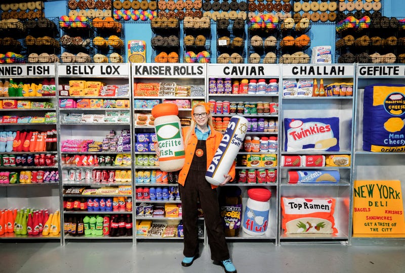 British artist Lucy Sparrow is pictured at her "Feltz Bagels" installation on Monday, Oct. 2, 2023, in New York