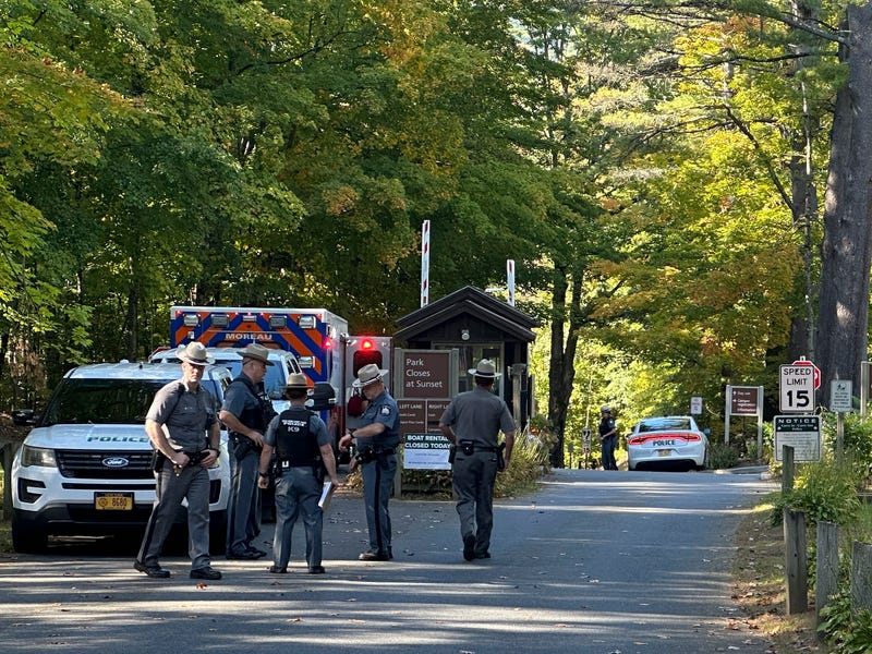 Police secure the entrance to Moreau Lake State Park as search continues for Charlotte Sena, a missing 9-year-old girl who had been camping over the weekend with her family at the park, Oct. 2, 2023, in New York