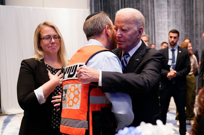 President Joe Biden meets with victims' relatives and first responders who were directly affected by the Hamas attacks, Wednesday, Oct. 18, 2023, in Tel Aviv.