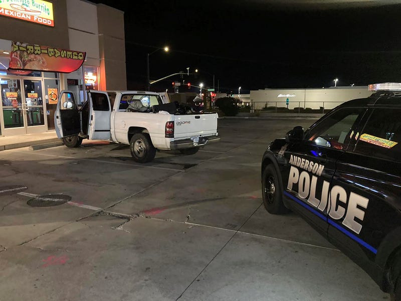 This photo provided by the Anderson Police Department shows a pick-up driven by a woman who had abducted her children in Arkansas. The photo was taken in Saturday, Oct. 21, 2023 in Anderson, Calif. Authorities say they rescued eight children after they had allegedly been abducted by their biological mother from their foster homes in Arkansas.