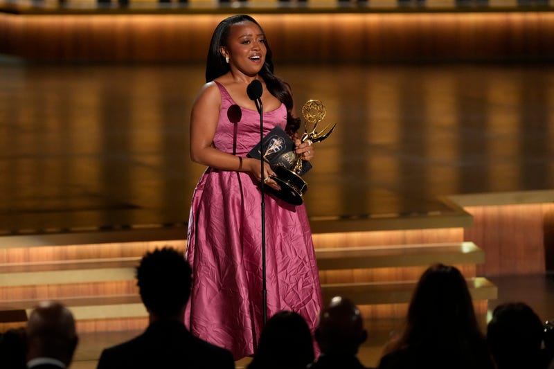 Quinta Brunson accepts the award for Outstanding Lead Actress in a Comedy Series for "Abbott Elementary" during the 75th Primetime Emmy Awards on Monday, Jan. 15, 2024, at the Peacock Theater in Los Angeles.
