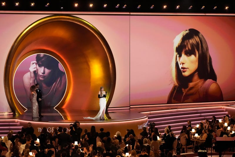 Taylor Swift accepts the award for best pop vocal album for "Midnights" during the 66th annual Grammy Awards on Sunday, Feb. 4, 2024, in Los Angeles