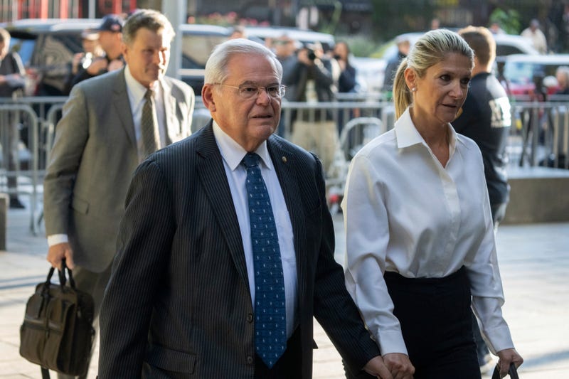 Democratic U.S. Sen. Bob Menendez of New Jersey, left, and his wife, Nadine Menendez, arrive at the federal courthouse in New York, Sept. 27, 2023. 