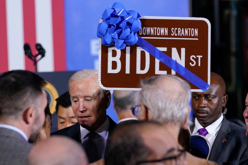 President Joe Biden greets people during a visit to the Electric City Trolley Museum in Scranton, Pa., Oct. 20, 2021. Biden will return to his childhood hometown of Scranton on Tuesday, April 16, 2024, to kick off three straight days of campaigning in Pennsylvania, capitalizing on the opportunity to crisscross the battleground state while Donald Trump spends the week in a New York City courtroom for his first criminal trial. (AP Photo/Susan Walsh, File)