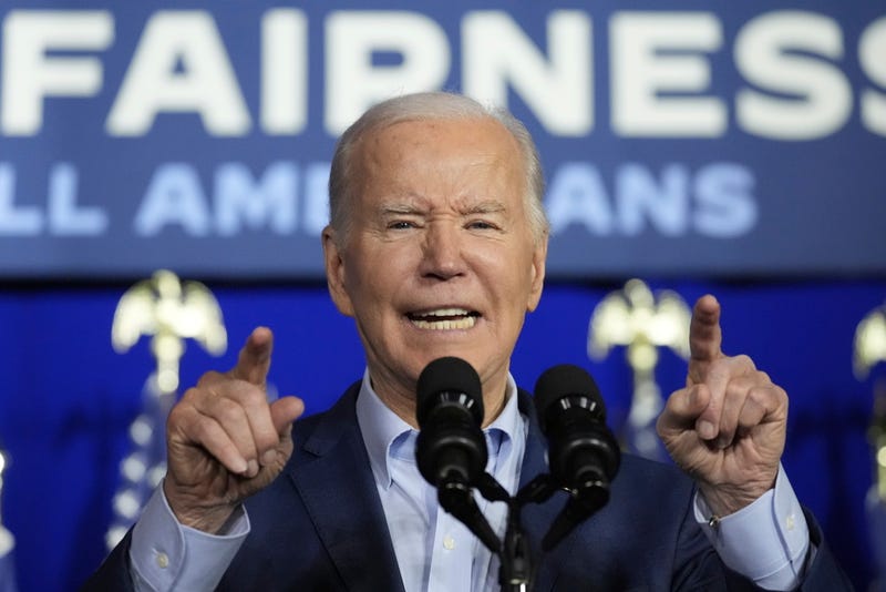 President Joe Biden speaks at a campaign event, Tuesday, April 16, 2024, in Scranton, Pa. Biden has begun three straight days of campaigning in Pennsylvania in his childhood hometown of Scranton. The Democratic president is using the working class city of roughly 75,000 as the backdrop for his pitch for higher taxes on the wealthy. (AP Photo/Alex Brandon)