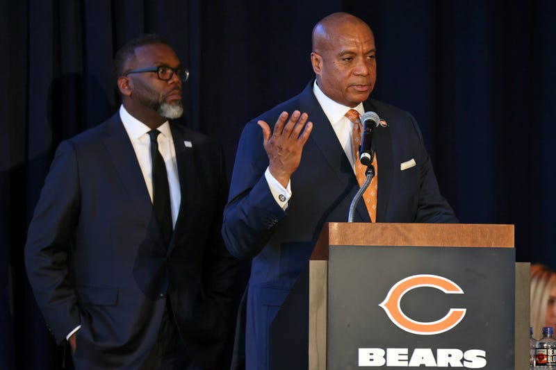 Chicago Bears president Kevin Warren, joined by Chicago Mayor Brandon Johnson