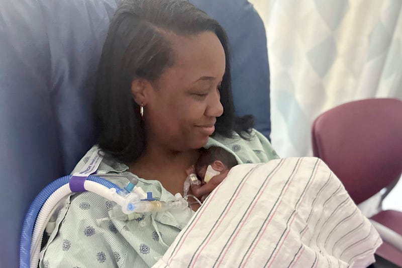mother NaKeya Haywood holding 6-month-old Nyla Brooke Haywood, a baby girl born Nov. 17, 2023, at Silver Cross Hospital in New Lenox, Ill.