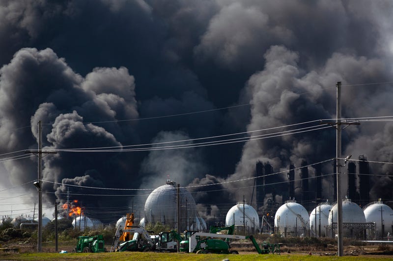 Smoke from an explosion at the TPC Group plant is seen Wednesday, Nov. 27, 2019, in Port Neches, Texas.