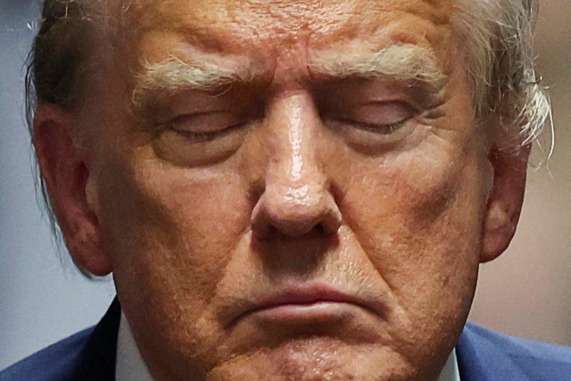 Former President Donald Trump closes his eyes during his trial at Manhattan criminal court May 16, 2024, in New York.
