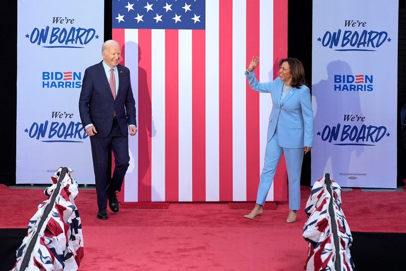 President Joe Biden and Vice President Kamala Harris arrive for a campaign event at Girard College, Wednesday, May 29, 2024, in Philadelphia.