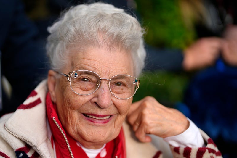 U.S. World War II veteran Anna Mae Krier visits the Normandy American Cemetery in Colleville-sur-Mer, France