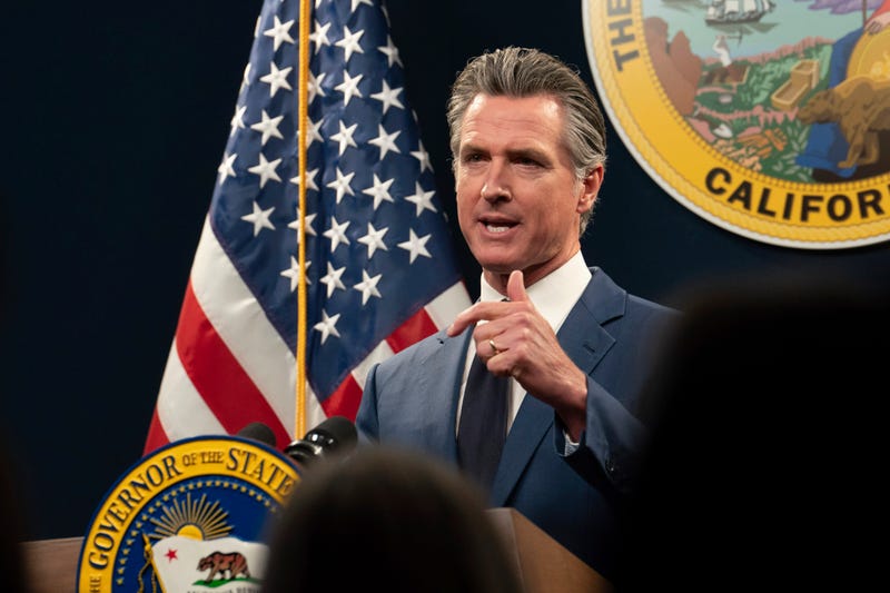 FILE - California Gov. Gavin Newsom answers a reporters question about his revised 2024-25 state budget during a news conference in Sacramento, Calif., Friday, May 10, 2024. Newsom used his State of the State address on Tuesday, June 25, 2024, to boost President Joe Biden ahead of Thursday's pivotal presidential debate, comparing Donald Trump's version of the Republican Party to the rise of fascism prior to World War II and offering Democrats' ideals as "an antidote to the poisonous populism of the right."