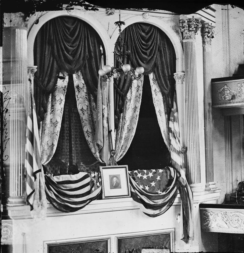 This April 1865 photo provided by the Library of Congress shows President Abraham Lincoln's box at Ford's Theater, the site of his assassination. 