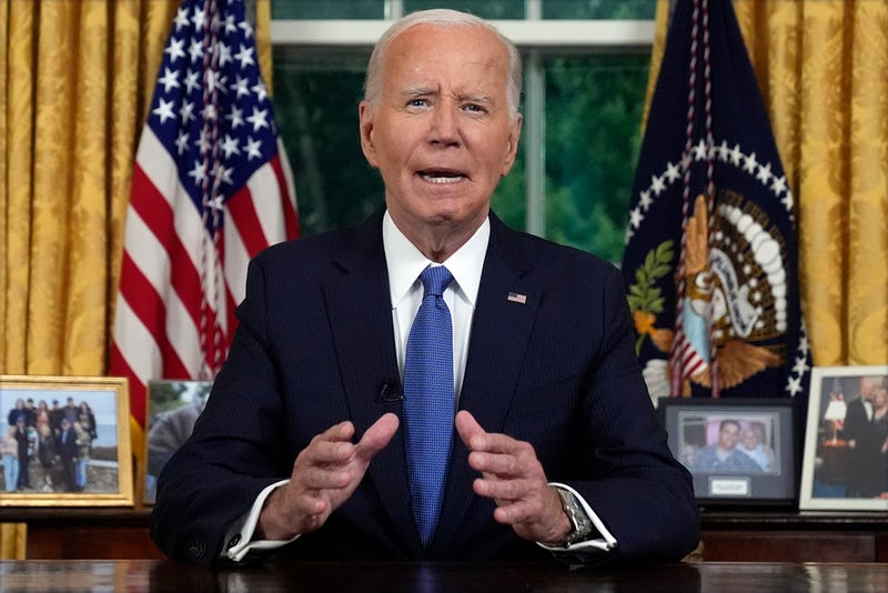President Joe Biden addresses the nation from the Oval Office of the White House in Washington, Wednesday, July 24, 2024.