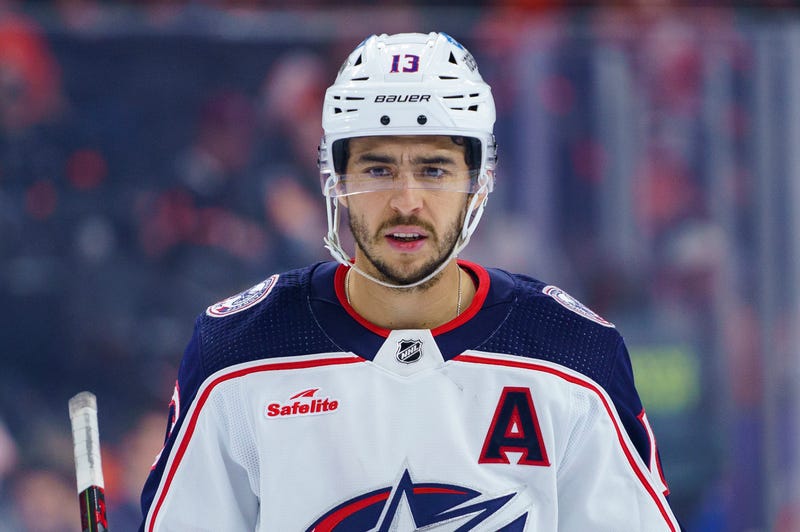 Columbus Blue Jackets' Johnny Gaudreau (13) plays against the Nashville Predators during the second period of an NHL hockey game Saturday, April 13, 2024, in Nashville, Tenn