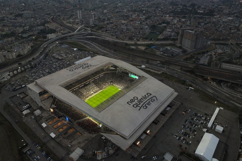 Corinthians face Flamengo in a Brazilian soccer league match in the Neo Quimica arena, which is set to host an NFL football game the week after, in Sao Paulo, Brazil, Sunday, Sept. 1, 2024.